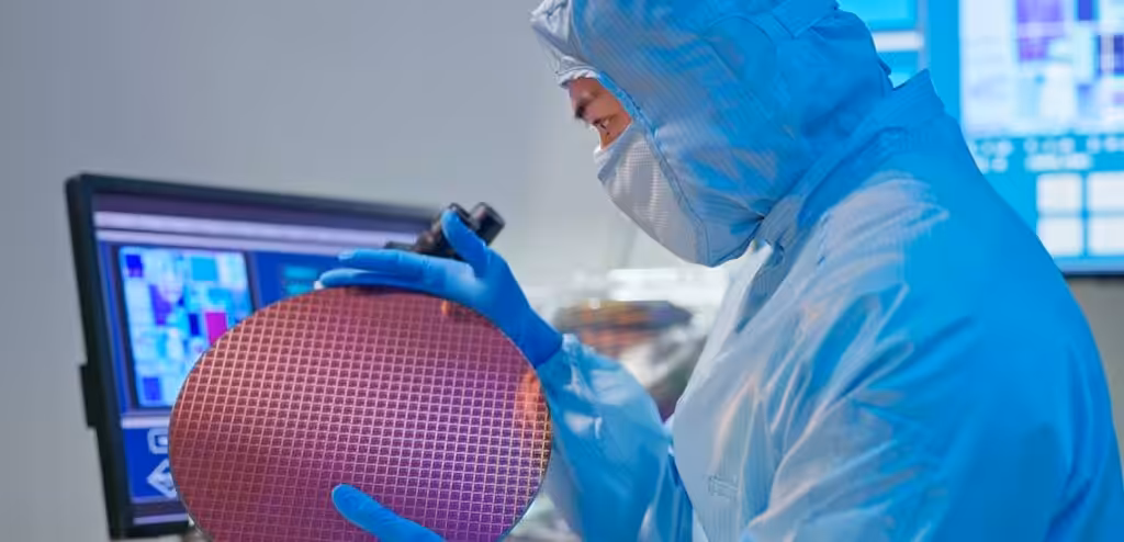 A scientist examining a Semiconductor