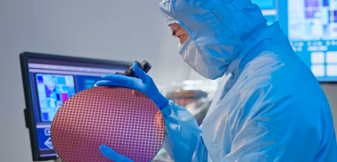 A scientist examining a Semiconductor